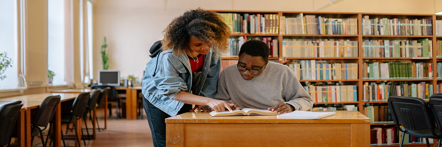 Students reading in library